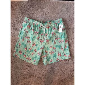 NWT Old Navy Printed Flamingo Swim Trunks Elastic 7” in seam Pockets Size XL